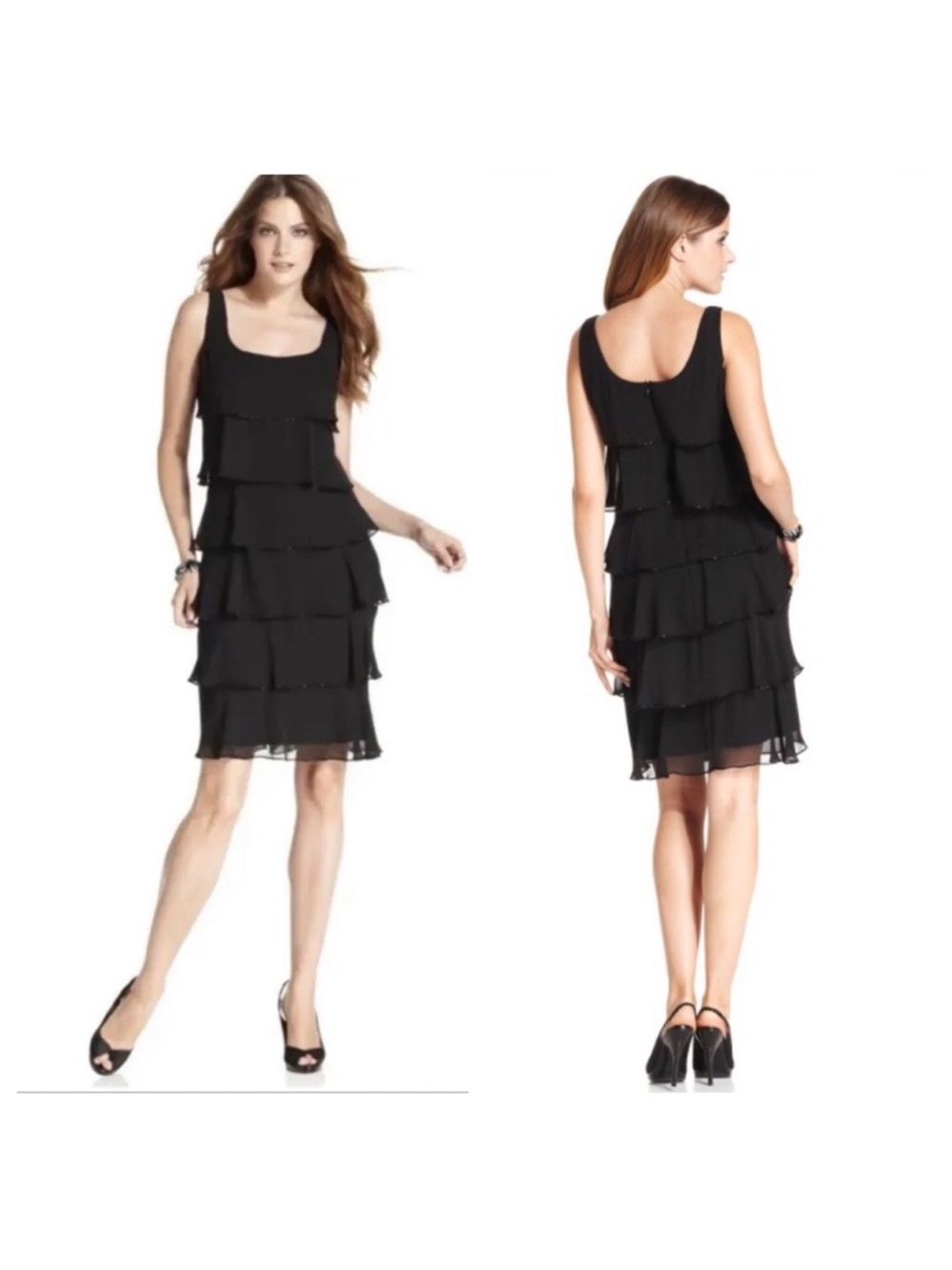 Patra Women’s Black Tiered Chiffon Cocktail Dress Size: 16